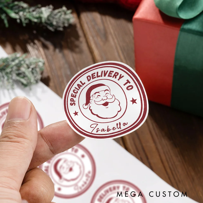Personalized Stamp Style Christmas Elements Waterproof Sticker with Name Gift Decoration Christmas Gift for Family Kids