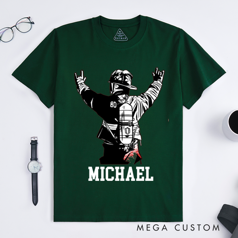 Personalized Firefighter T-Shirts Firefighter Helmet Design T-Shirt Firefighter Dad Gift