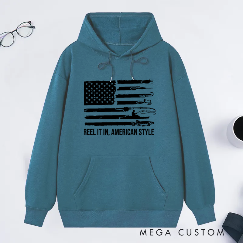 Personalized Fishing American Flag Hoodie American Flag Fishing Hoodie Patriotic Fisherman Gift Comfortable Outdoor Sweatshirt for Fishing Enthusiasts