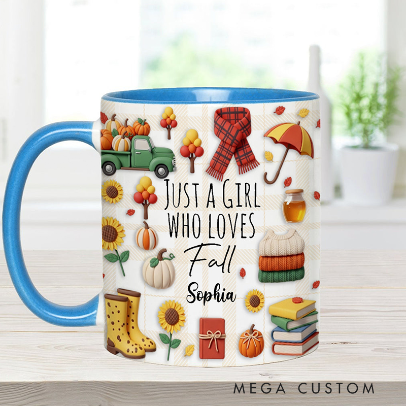 Personalized Just a Girl Who Loves Fall Custom Autumn Accent Mug