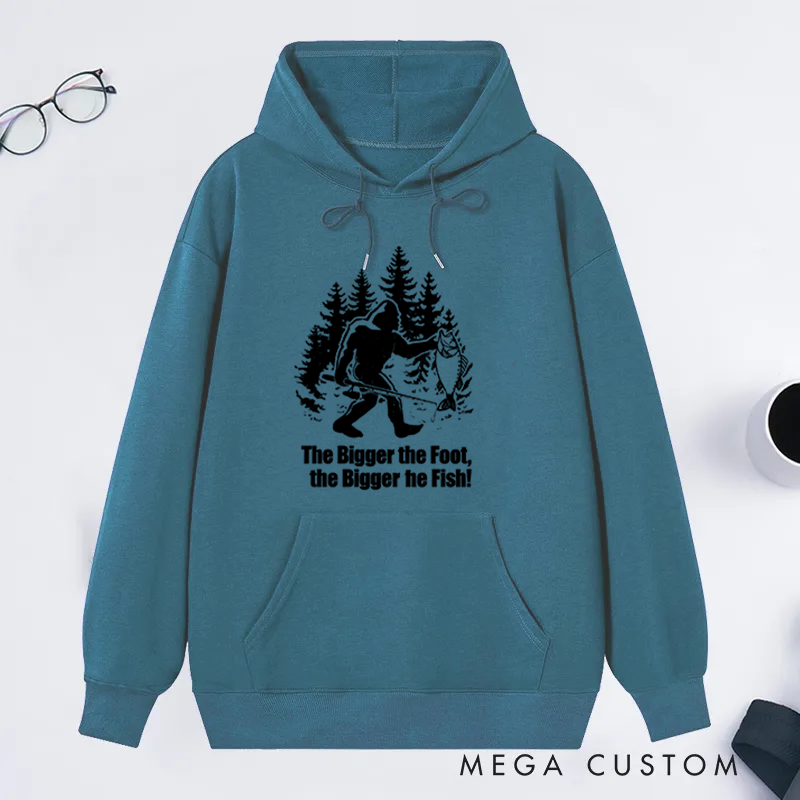 Personalized Funny Bigfoot Fishing Hoodie Funny Sasquatch Fisherman Hoodie Bigfoot Angler Sweatshirt Cozy Sweatshirt for Fishing Enthusiasts and Outdoor Lovers
