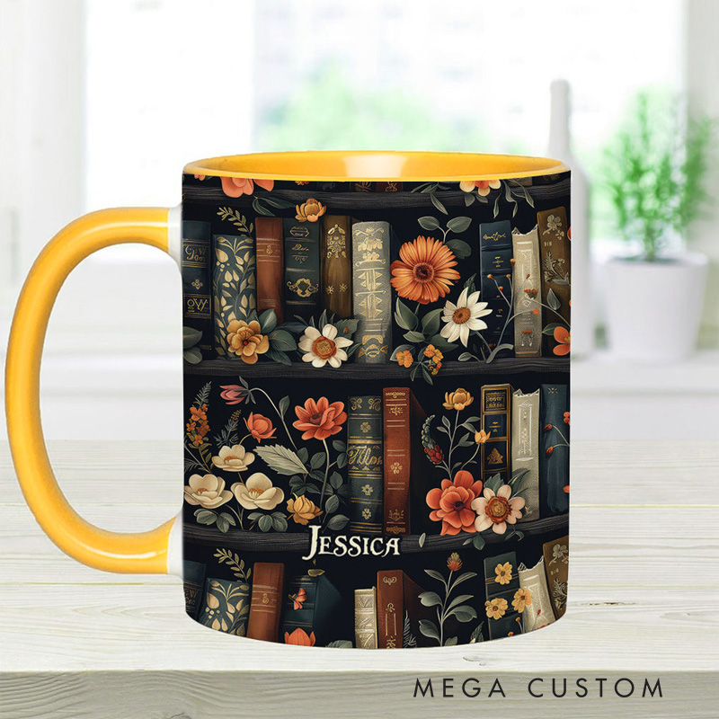 Personalized Bookish Mugs Custom Book Accent Mug with Name Bookworm Coffee Cup for Reader Bookworm Book Lover Librarian Gift