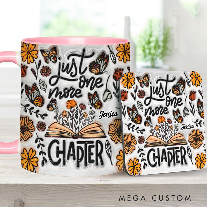Personalized Just One More Chapter Mugs Custom Floral Book Accent Mug with Name Bookworm Coffee Cup for Reader Book Lover Librarian Gift