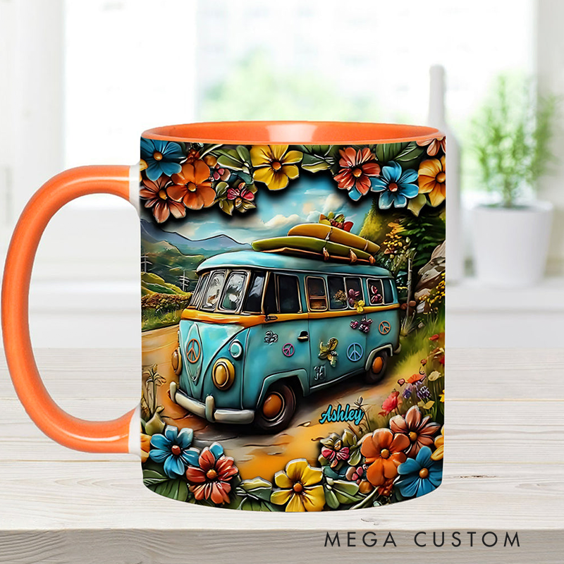 Personalized Hippie Accent Mug Hippie Lover Gifts for Girls Travel Cup Colorful Hippie Car Hippie Coffee Mug Bohemian Coffee Mug