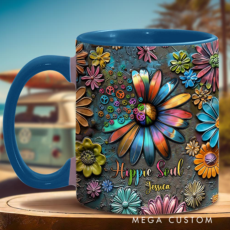 Personalized Hippie Accent Mug Hippie Lover Gifts Colorful Hippie Coffee Mug Bohemian Coffee Mug