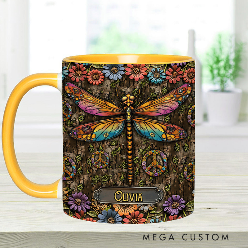 Personalized Hippie Accent Mug Hippie Lover Gifts Colorful Hippie Coffee Mug Bohemian Coffee Mug Peace Love Cup