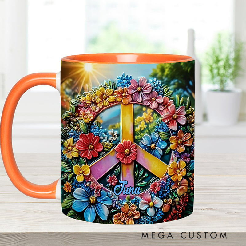 Personalized Hippie Accent Mug Hippie Lover Gifts Colorful Hippie Coffee Mug Bohemian Coffee Mug Peace Love Cup