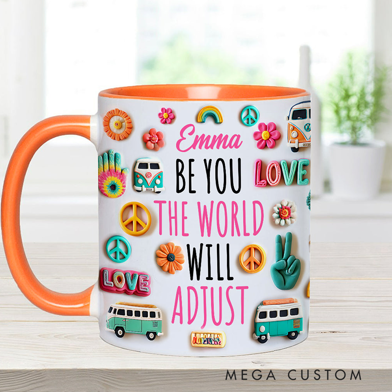 Personalized Name Hippie Accent Mug Be You the World Adjust Gift Hippie Lover Gifts Colorful Hippie Coffee Mug Bohemian Coffee Mug