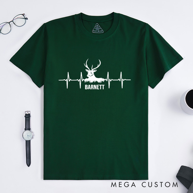 Personalized Hunting Shirt for Men Deer Hunting Shirts Mens Buck Pulse T-Shirt Hunting Camp Heartbeat Shirt Gift for Hunters