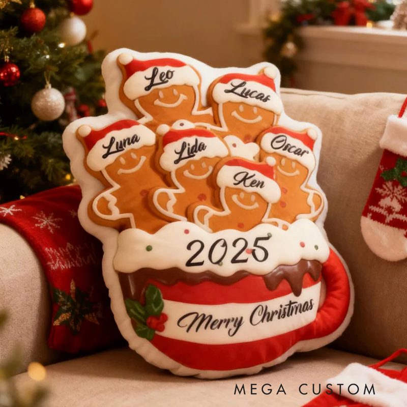 Personalized Gingerbread Family Pillow Custom Name Xmas Cushion Holiday Decor Gift Gingerbread Mug Pillow Merry Christmas 2025