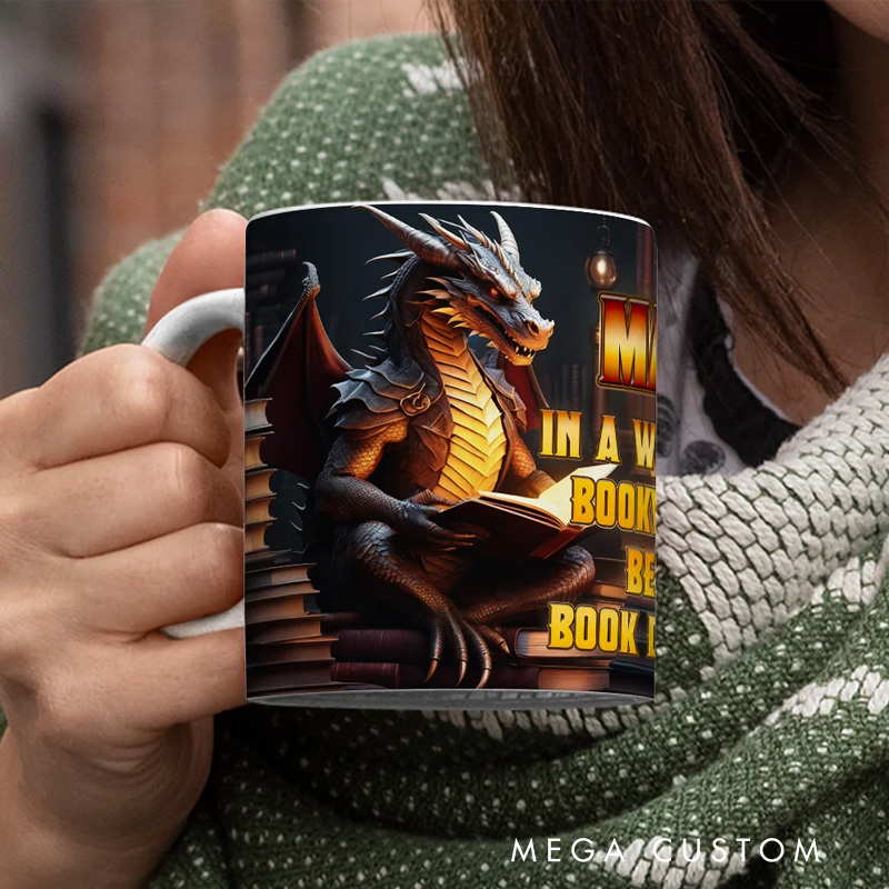 Personalized Book Dragon Ceramic Mug with Name 11oz/15oz Bookish Coffee Mug Birthday Gift for Readers Dragon Lovers Fantasy Book Lovers