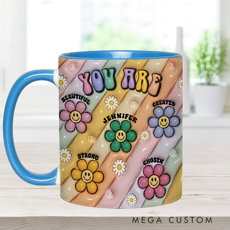 Personalized Hippie Accent Mug You Are Beautiful Strong Victorious Enough mug for Holiday Decor Family Gifts and Party Favors