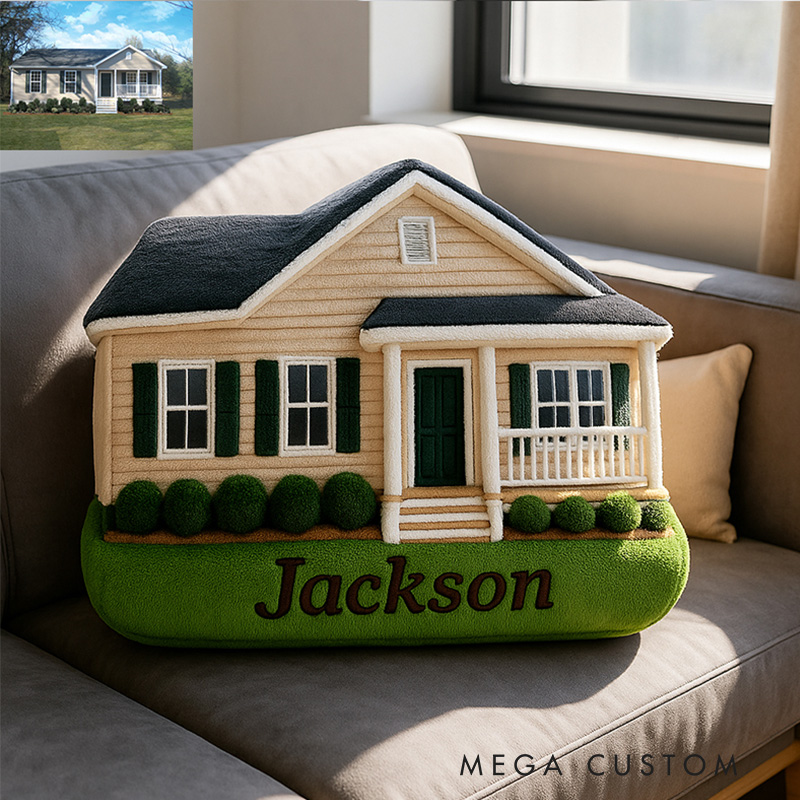 Personalized House Shaped Pillow Custom Family Name Decor Cozy Home Cushion Unique Housewarming Gift Soft Plush Throw Pillow for Living Room or Bedroom