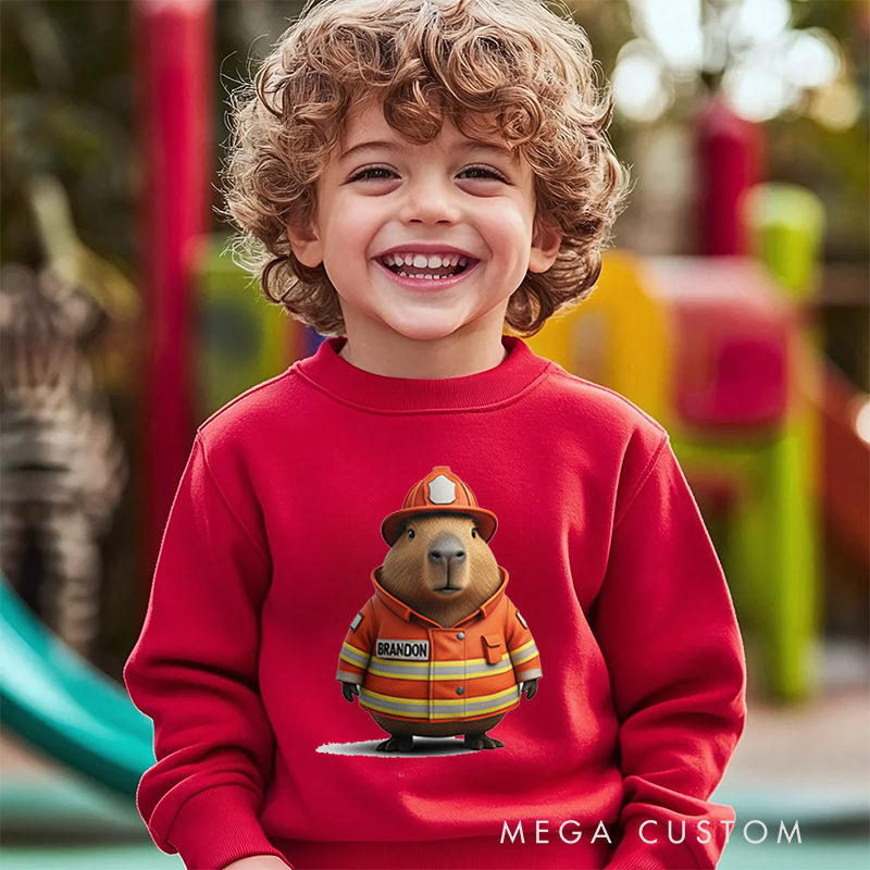 Personalized Kids Sweatshirt and Holiday Pullover with 3D Capybara Character Design Featuring Different Occupations for a Fun and Festive Winter Look