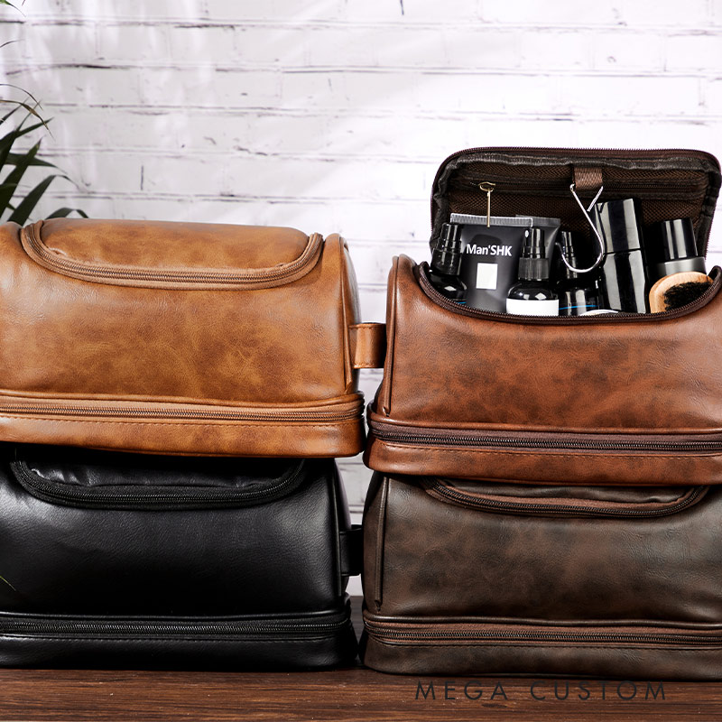 Personalized Coordinate PU leather hook-handled makeup bag for traveling lovers
