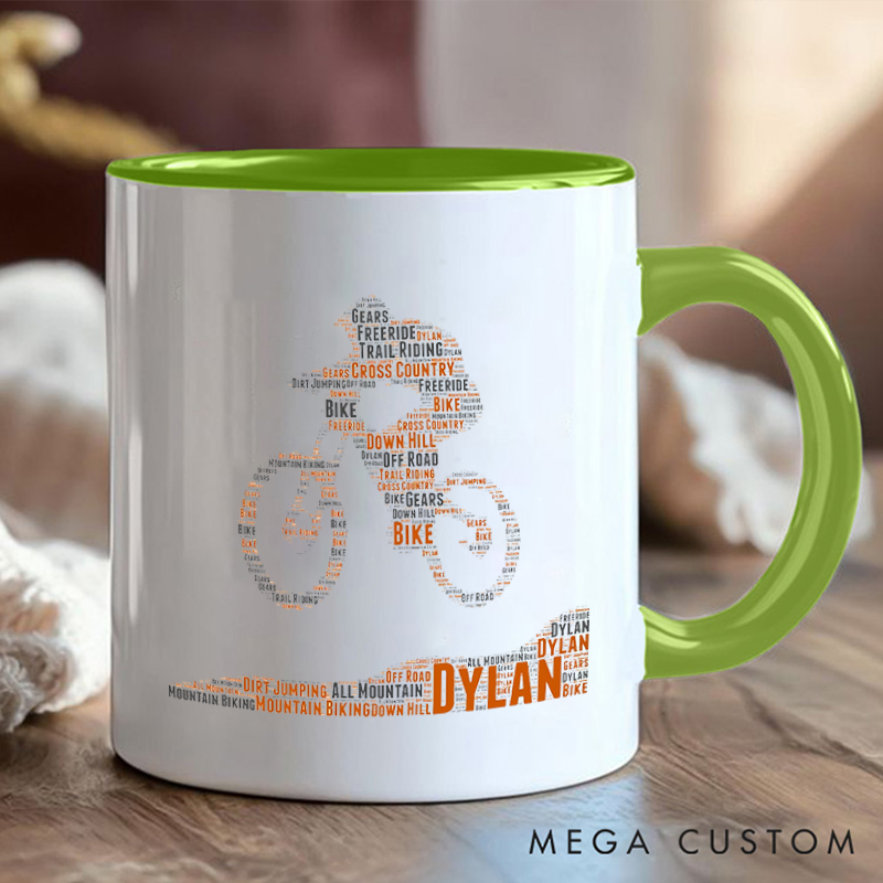 Personalized Name Cycling Mug Mountain Biking Gifts Word Gift Great Gift for Cyclists Road Bicycle Bike Biker Design
