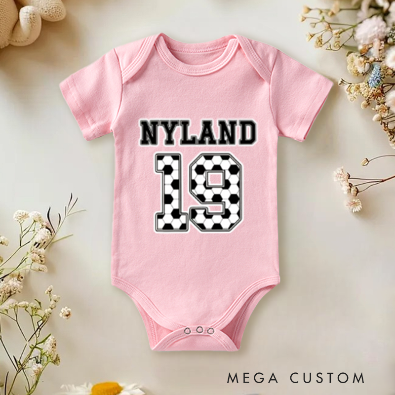 Baby Soccer Onesie Bodysuit with Name and Number Design Soft Cotton Newborn Outfit Gift for Baby Boys and Girls