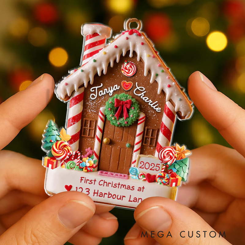 Personalized Gingerbread House Ornament First Christmas 2025 Custom Address Decoration Festive Holiday Keepsake for New Homeowners Unique Gift Idea