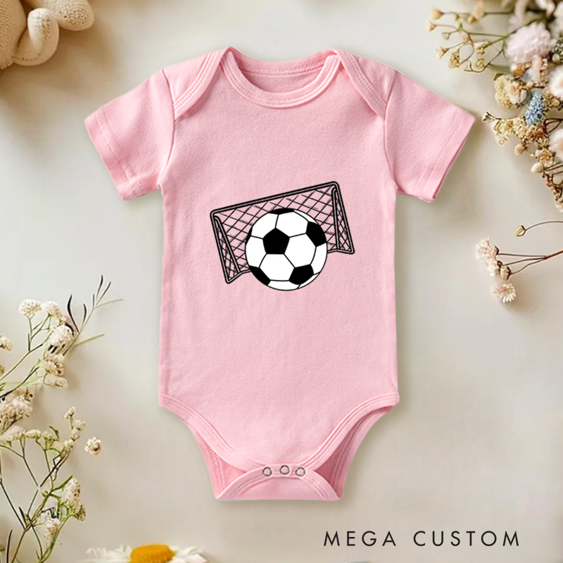 Personalized Soccer Baby Onesie With  Name And Number Editable Bodysuit Goal Net Front Design Baby Team Jersey Football Gift for Little Fans