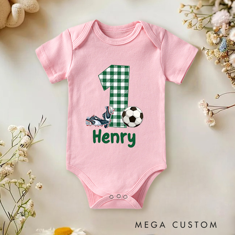 Personalized Soccer Baby Romper Custom Soccer Baby Bodysuit Baby Boy Soccer Outfit Game Day Baby Romper Sports Baby Gift