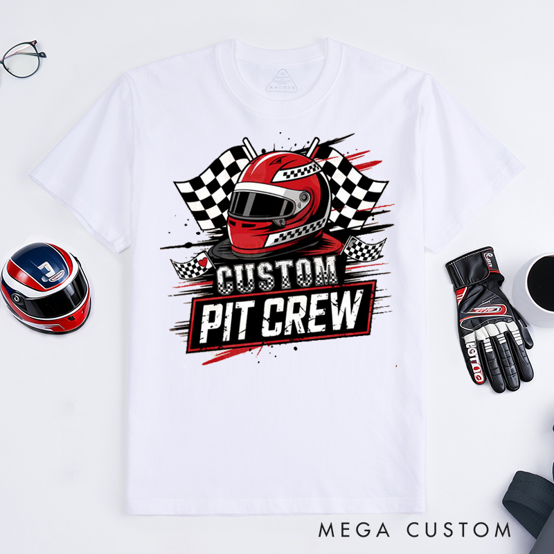 Personalized Racing Pit Crew T-Shirt Custom Name Motorsport Team Tee Gift for Racers and Crew Members