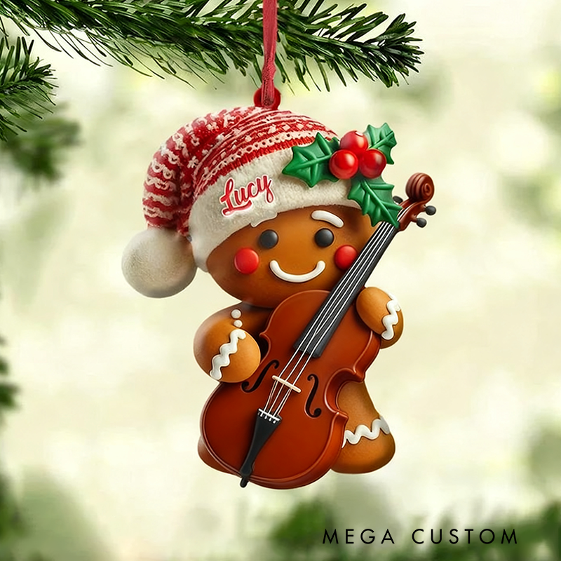 Personalized Gingerbread Playing Piano Ornament Custom Name Ukulele Christmas Tree Ornament Music Band Ornament