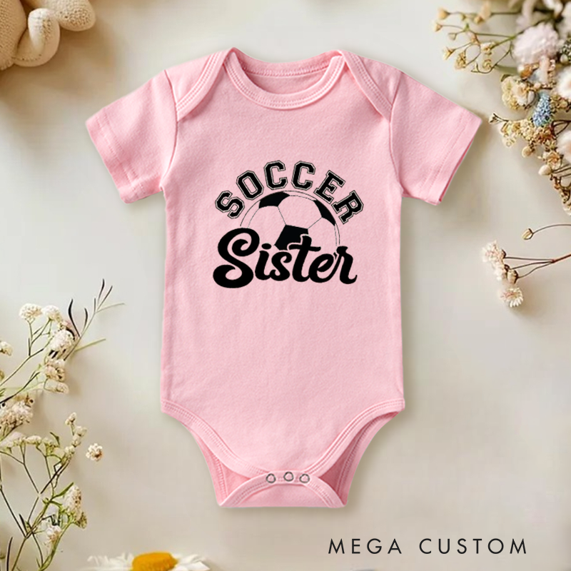 Personalized Double Sided Soccer Baby Onesie with Editable Front Title and Custom Name And Number on Back  Soft Cotton Fabric