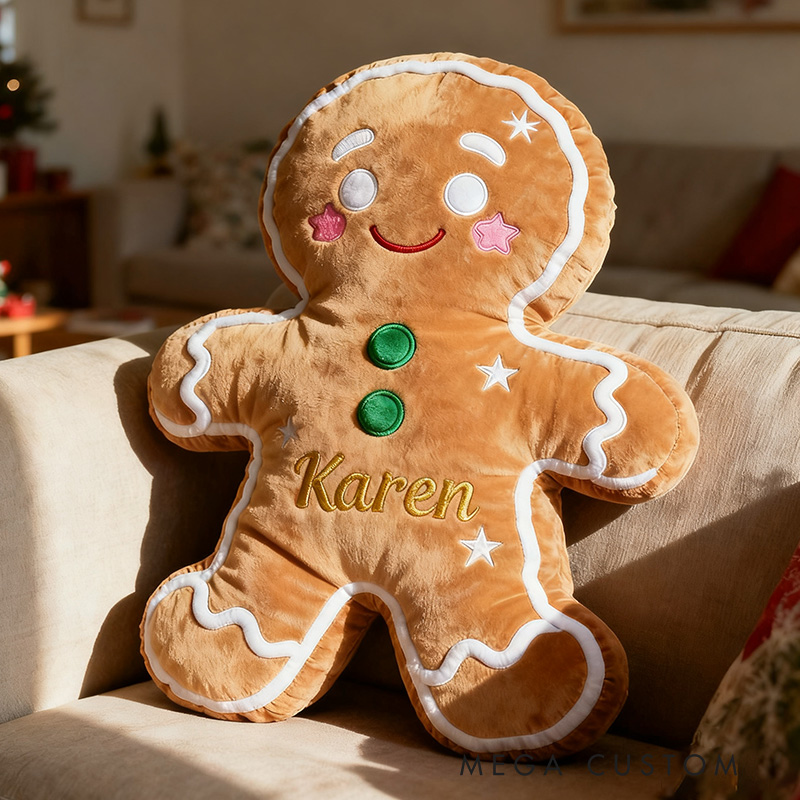Personalized Gingerbread Man Pillow Custom Name Festive Christmas Decor Cozy Plush Cushion for Kids Holiday Gift Cute Decorative Accent for Home