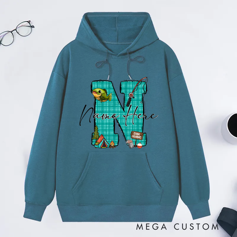 Personalized Fishing Hoodie Custom Name and Letter Sweatshirt Perfect Gift for Anglers Cozy and Stylish Outdoor Apparel