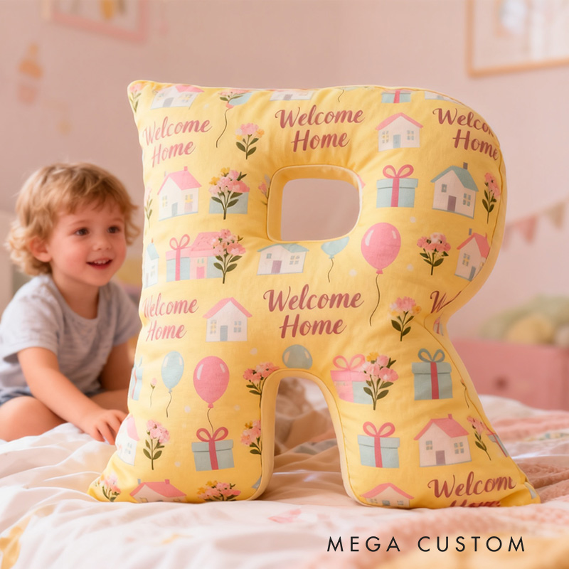 Personalized Welcome Home Letter Pillow Graphic 3D Print Soft Decorative Cushion for New Homeowners Cozy Housewarming Gift Living Room Decor
