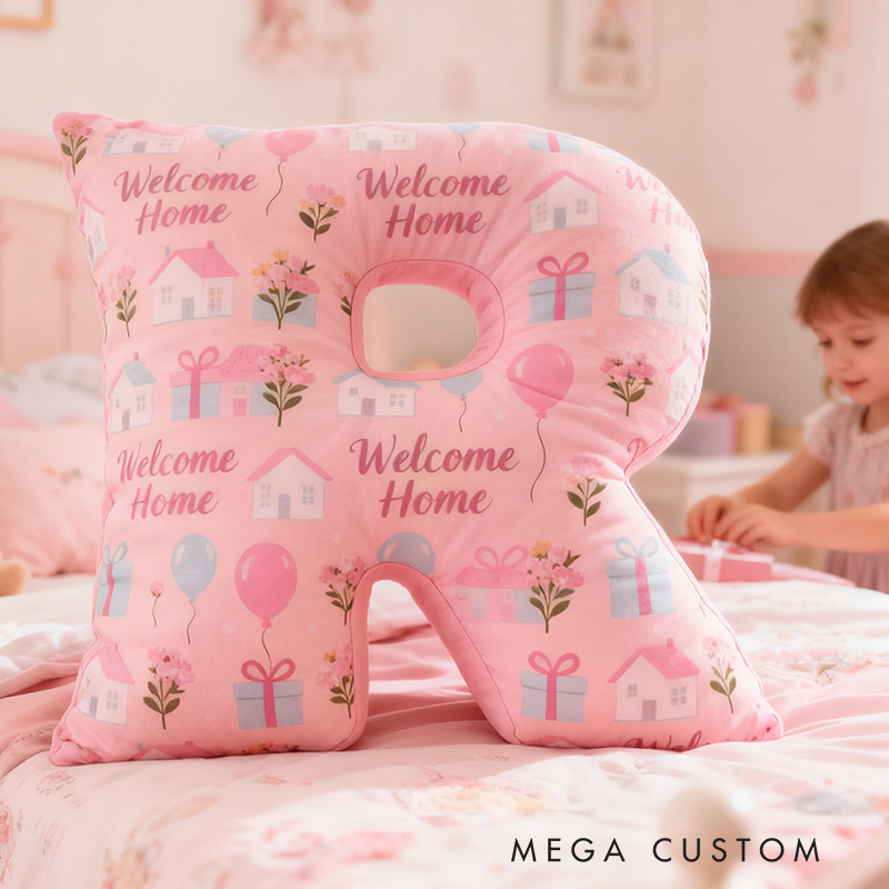 Personalized Welcome Home Letter Pillow Graphic 3D Print Soft Decorative Cushion for New Homeowners Cozy Housewarming Gift Bedroom Decor