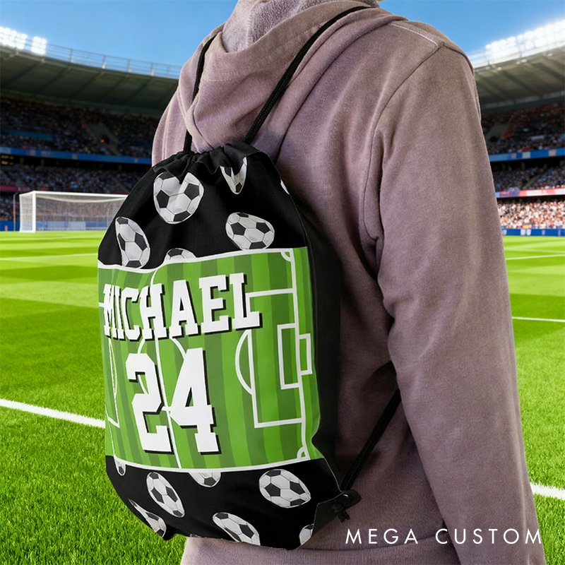 Personalized Soccer Drawstring Bag with Custom Name and Number for Soccer Fans