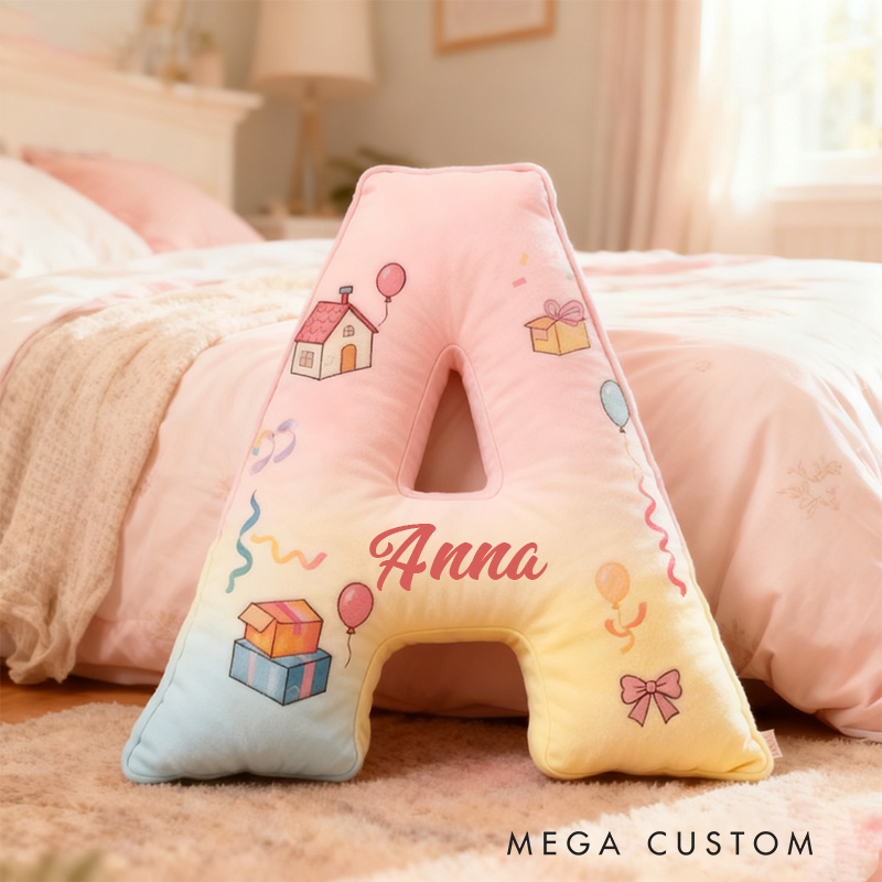 Personalized Letter Pillow Graphic 3D Print Custom Name Design Soft Decorative Cushion with Pastel Colors Charming Gift for Kids Moving Gift