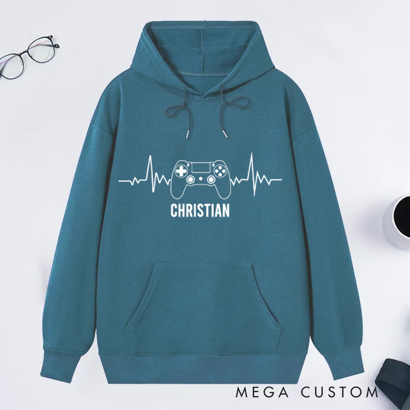 Personalized Video Game Heartbeat Hoodie Funny Gamer Sweatshirt Gift for Geek Game Lover