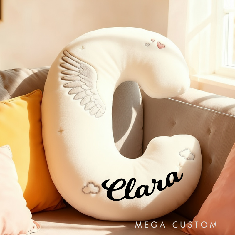 Personalized Letter Pillow Angle Wings Graphic 3D Print Custom Name Design Pillow for Family Gift