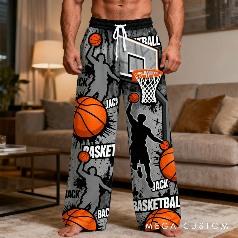 Personalized Basketball Themed Pajama Pants with Custom Name for Players and Enthusiasts