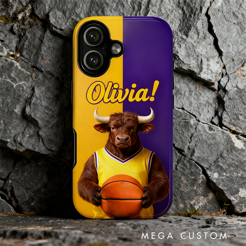 Personalized Basketball Phone Case with Custom Name and Animal Design