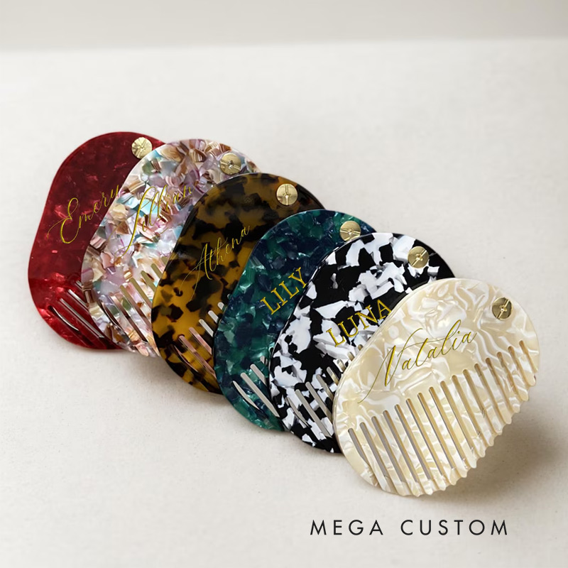 Personalized Name Comb with Mirror Personalized Acetate Hair Comb Engraved Travel Compact Mirror for Travel Lovers