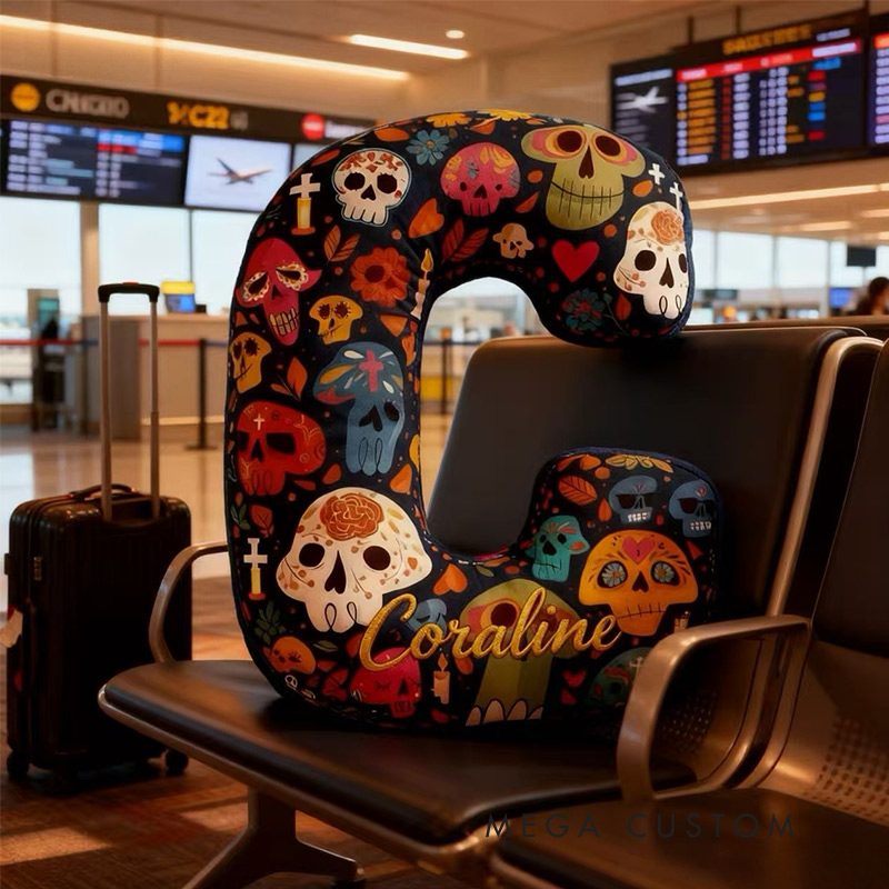 Personalized Graphic 3D Print Día de los Muertos Celebration Pillow for Travel Lovers