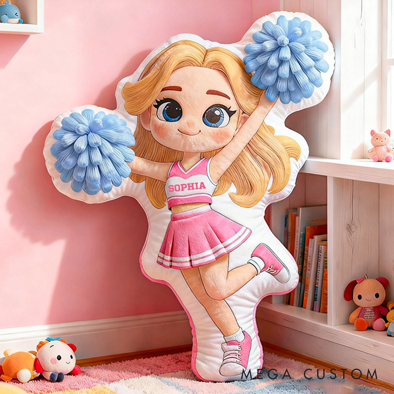 Personalized Adorable Cheerleading Pillow with Name and Outfit Design for Kids