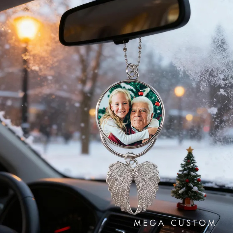 Personalized Photo Angel Wings Memorial Hanging Charm Custom Rear View Mirror Charm Remembrance Gift Memorial Guardian Angel Car Charm