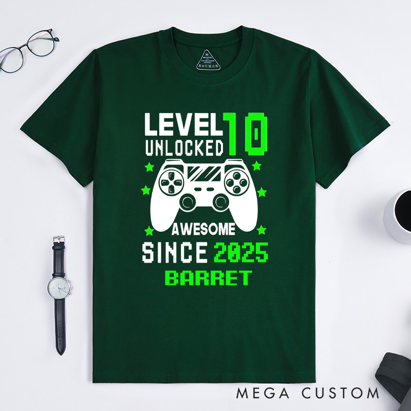 Personalized Custom Level Unlocked Shirt Level 10 Unlocked Awesome Since Custom Birthday Teen Kids Gift Birthday Gamer Gift for Game Geek Lover