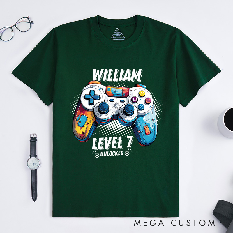 Personalized Custom Birthday Shirt Birthday Unlocked Shirt Boy Gamer T-Shirt Kids Birthday Party Gift for Game Geek Lover