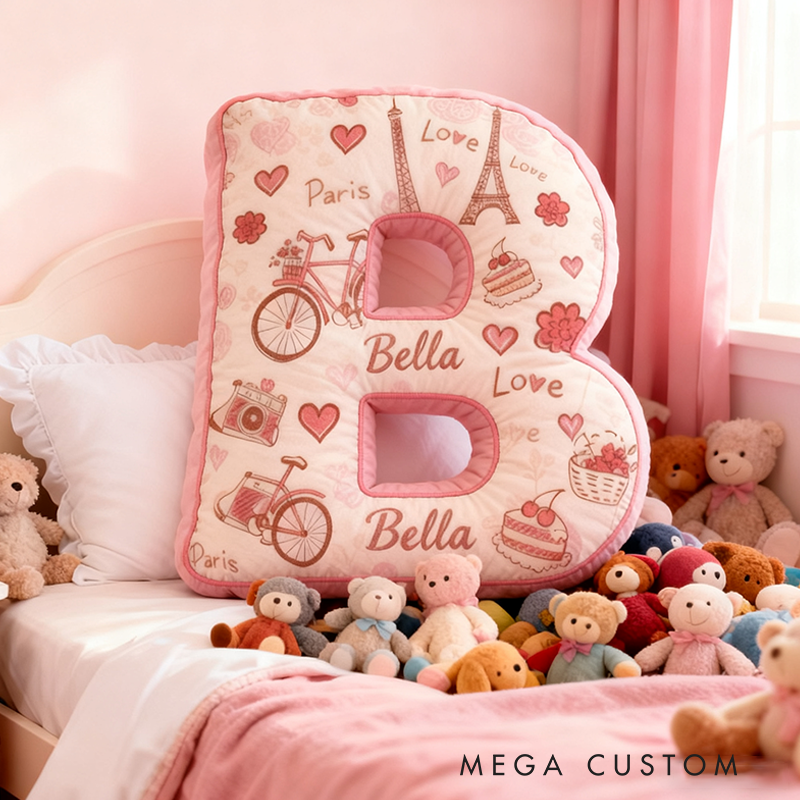 Personalized 26 Letters Christmas Gift Pink Pillow Romantic Pastel Design Graphic 3D Print Pillow for Kids