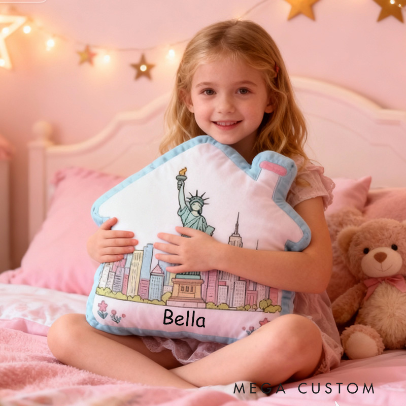 Personalized City Skyline Pillow House-Shaped Custom Address Bedroom Living Room Gift Decor Modern Skyline Holiday Keepsake