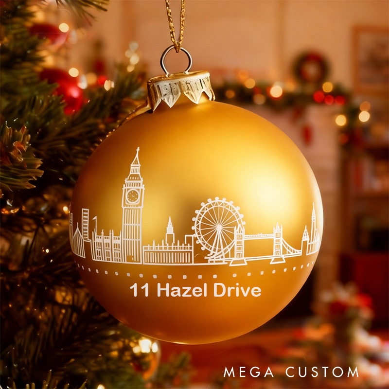 Personalized London Skyline Ornament Custom Address Christmas Ball Holiday Decoration Christmas Tree Bauble with Iconic Landmarks Home Decor