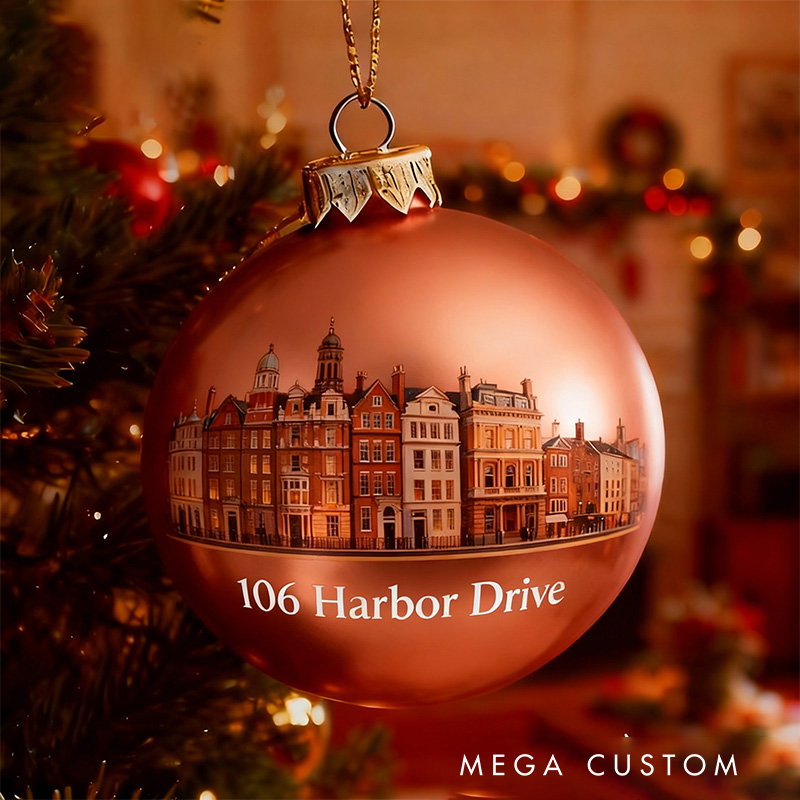 Personalized Cityscape Ornament Christmas Ball Custom Address Holiday Decoration Elegant Christmas Tree Bauble Keepsake for Home Decor 
