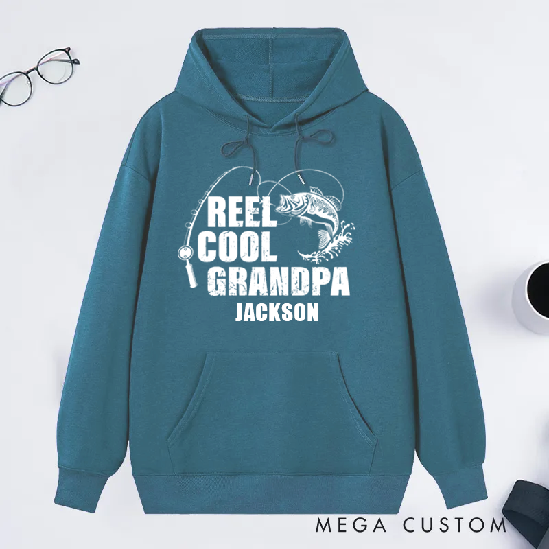 Personalized Fishing Hoodie Fishing Birthday Gift Father's Day Gift Reel Cool Design Custom Name Perfect Gift for Fishing Enthusiast Grandpa Dad Husband