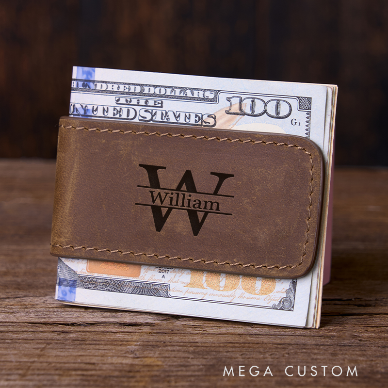 Personalized Leather Money Clip Wallet for Him Custom Money Clip with Name Engraved Money Clip for Men Groomsmen Money Clip Wedding Gift