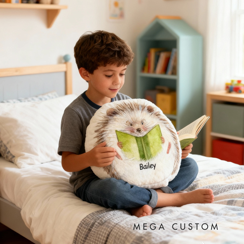 Personalized Hedgehog Reading Companion Pillow Graphic 3D Print Gift for Reading Lovers